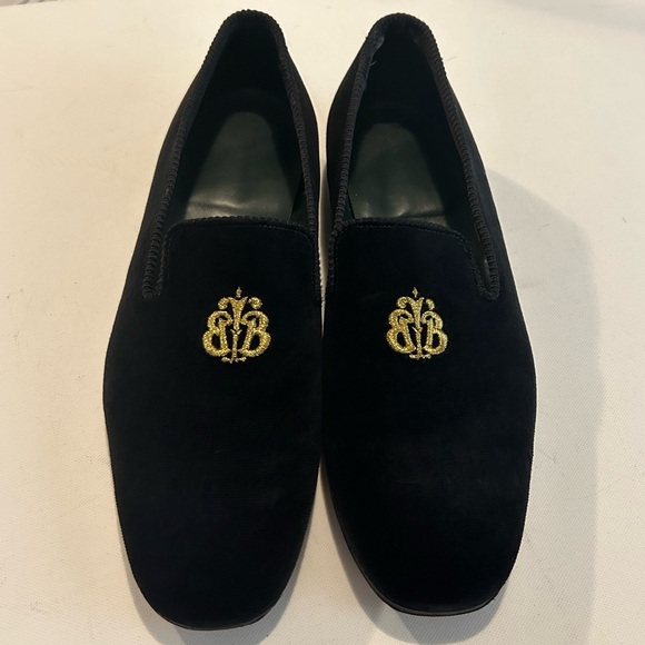 Brooks Brothers Peal & Co Made 10 D Black Velvet Smoking Slipper Loafer Crown - Picture 2 of 14